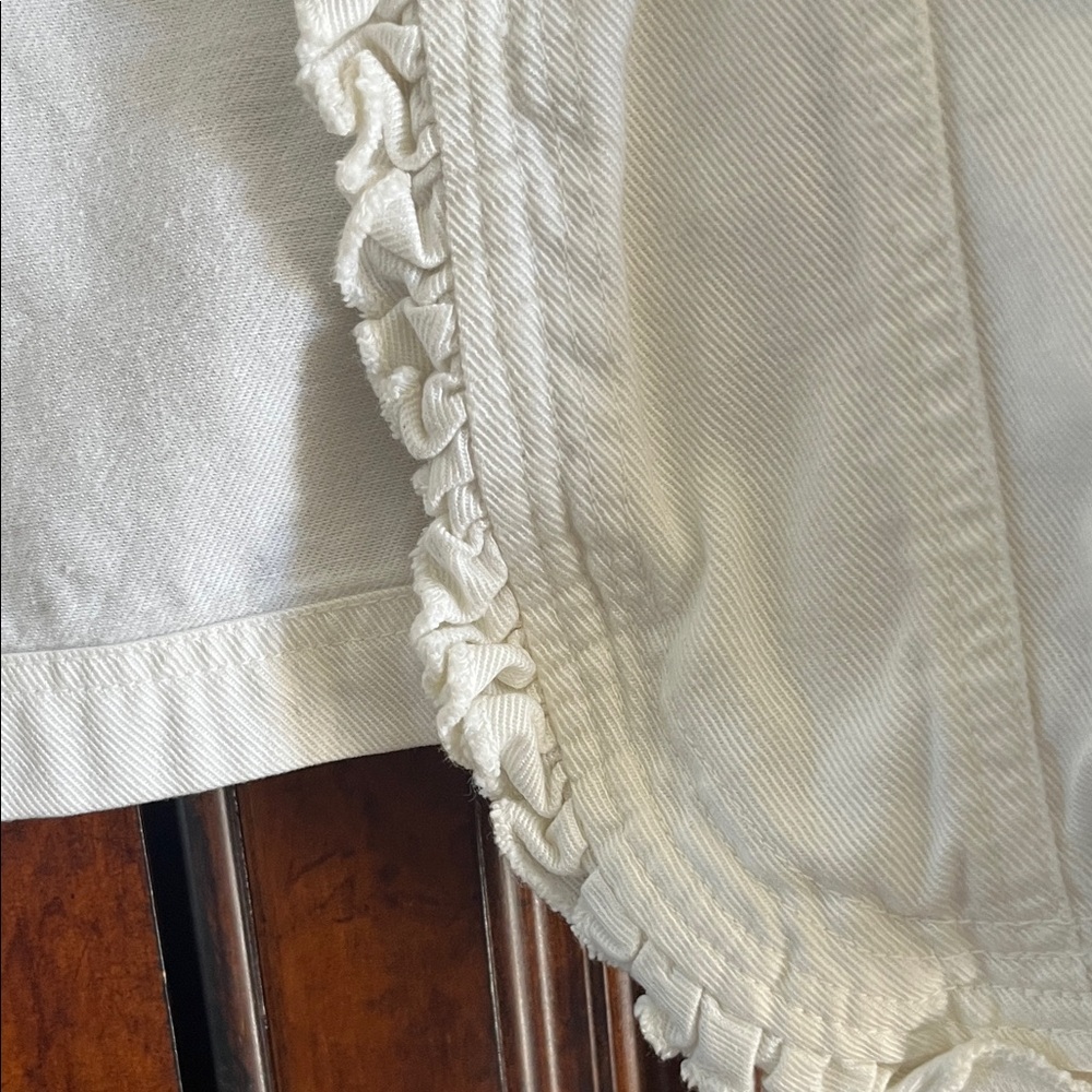 NY Collection Cream Ruffle-Trim Jean Jacket - Picture 3 of 7